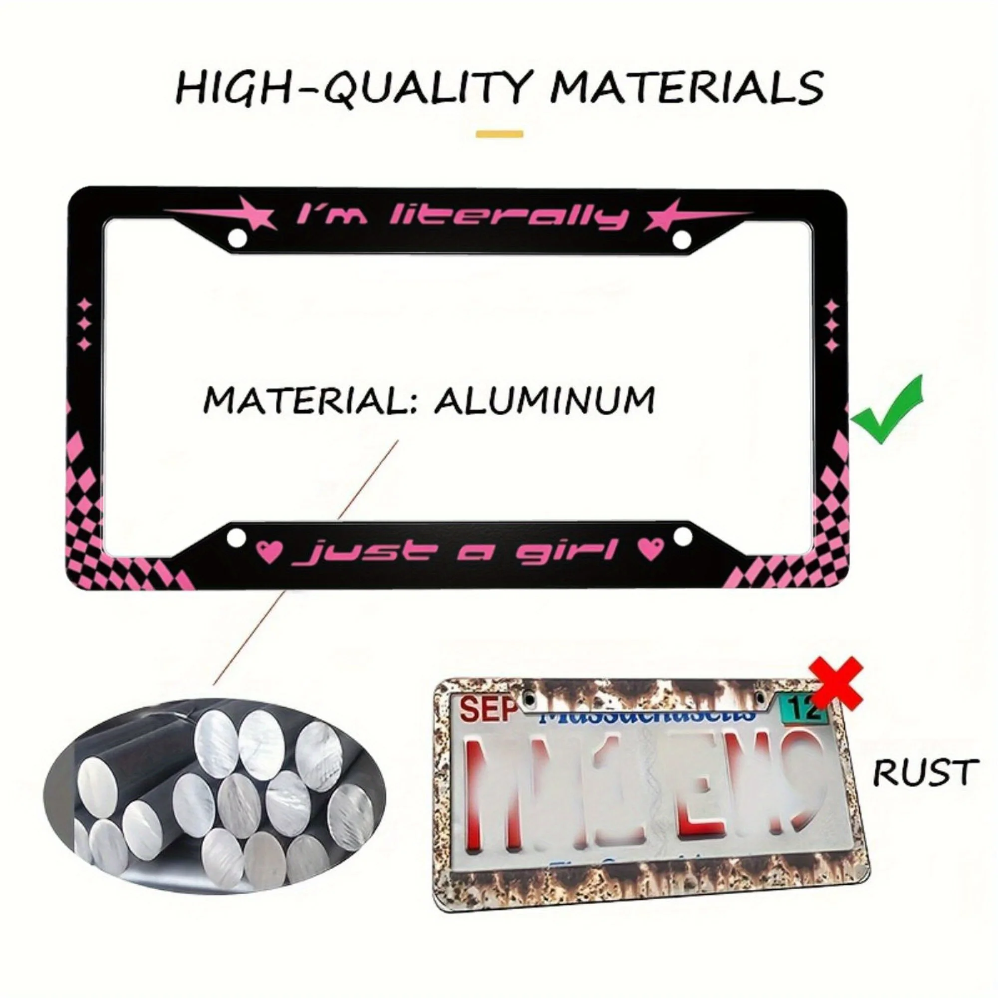 1pc Aluminum Fun License Plate Frame, Literally Just A Girl Metal Car Girl Y2K Meme Pink Racing, For Decoration, 31X16cm - view 4
