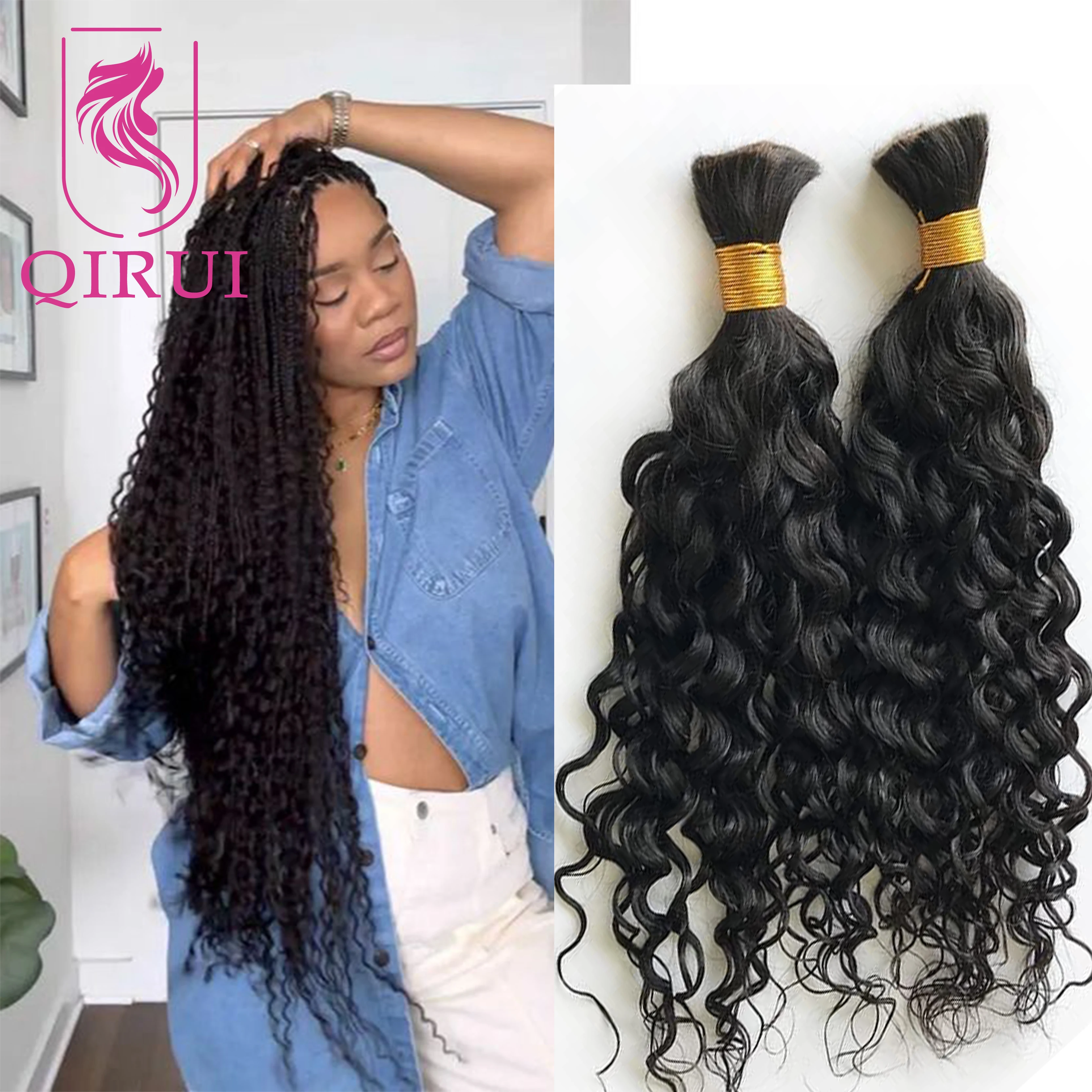 

Boho Braids Human Hair Extensions Bundles Bulk Human Hair For Braiding Water Wave Color 4 27 30 Double Drawn Wholesale