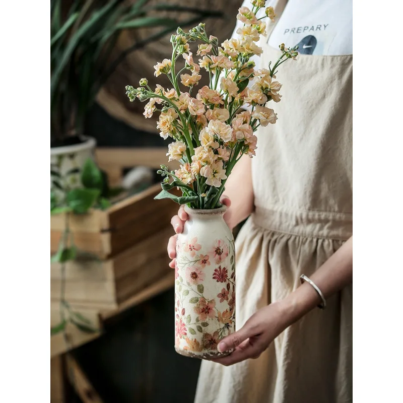

Vintage Ceramic Small Flower Vase for Living Room Decor Creative Antique Country Style Home Ornament