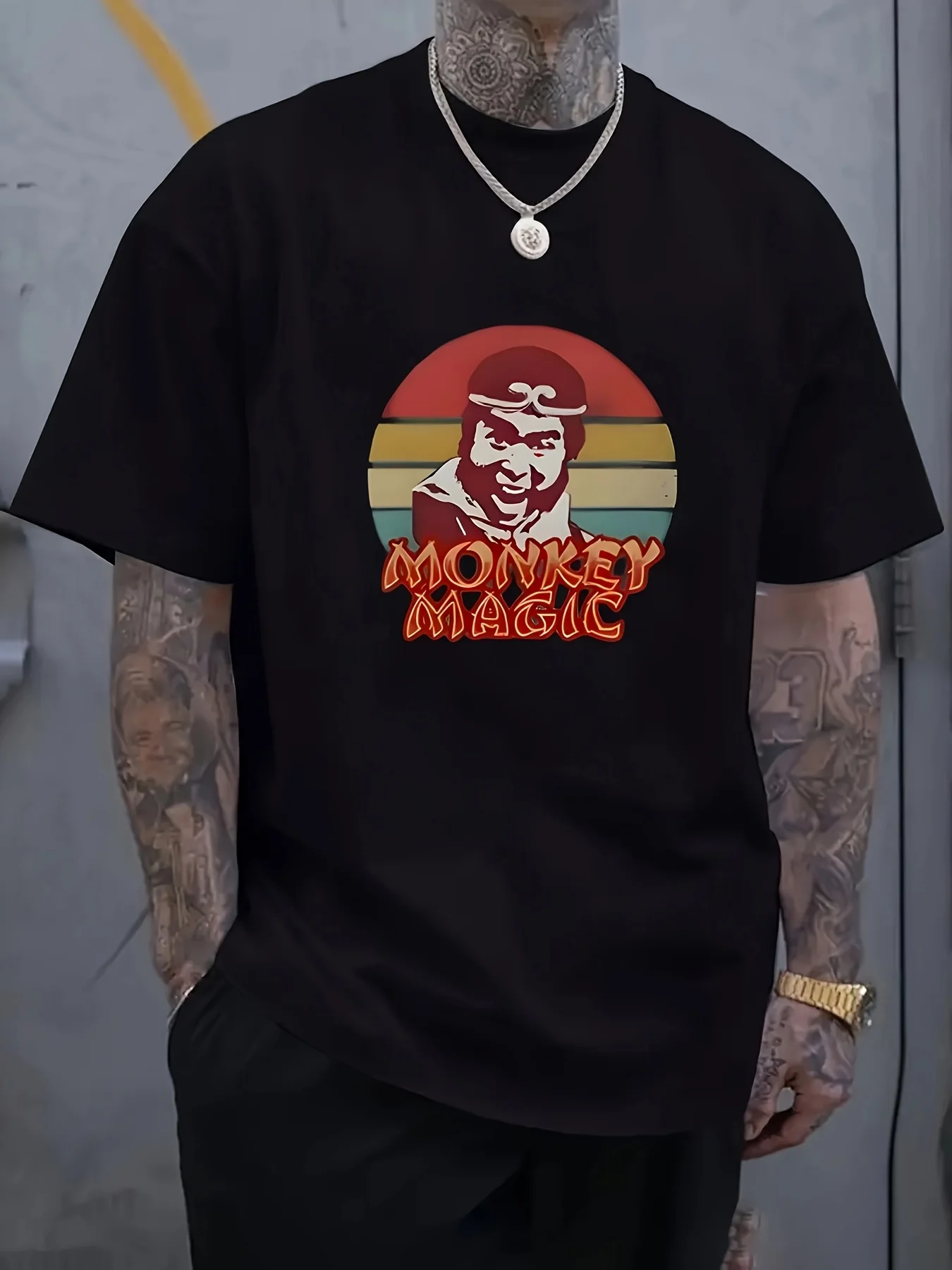 

Men's Casual Graphic T-Shirt - Monkey Magic Design, Short Sleeve, Round Neck, Summer Essential, Monkey T-Shirt