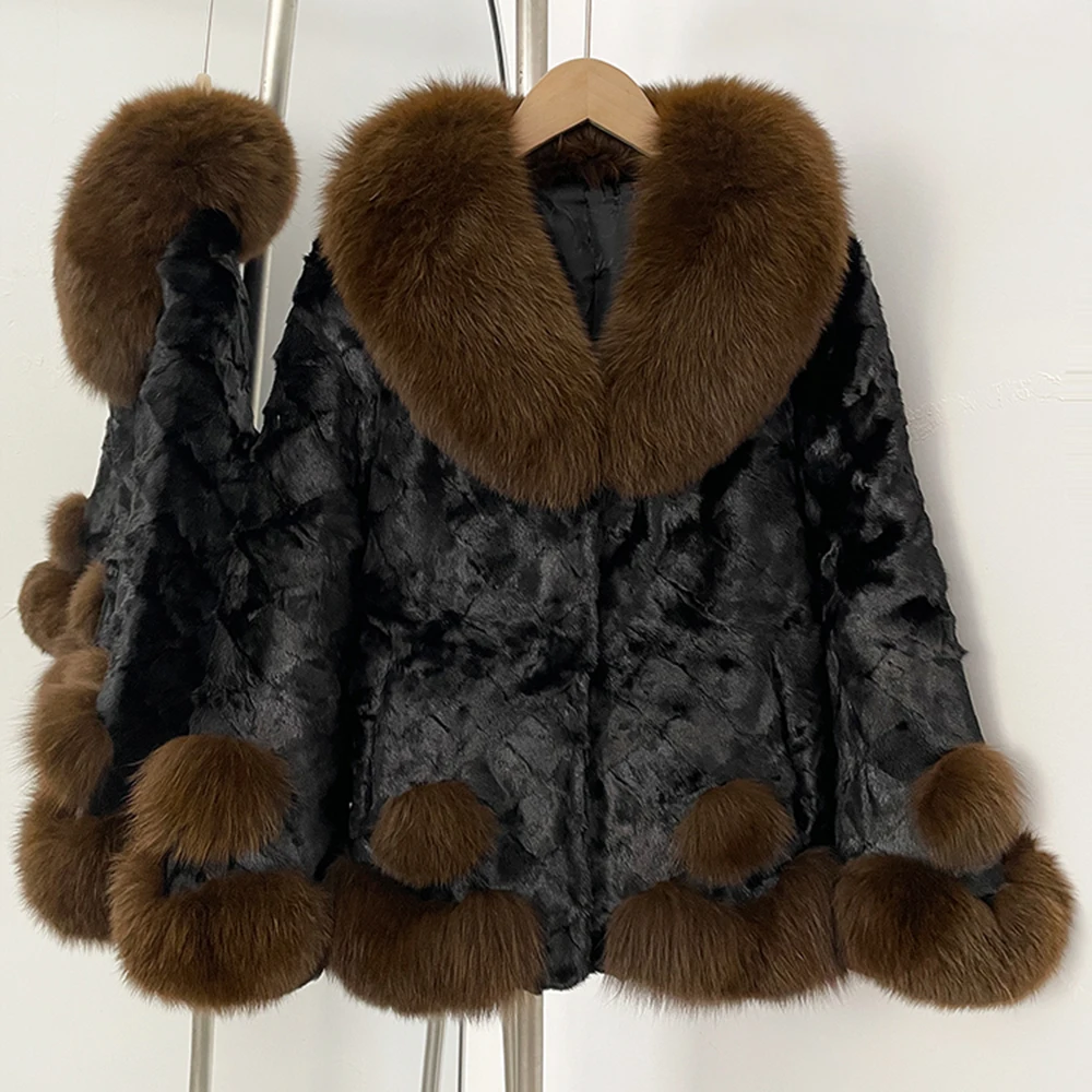 OFTBUY Neue Winterjacke für Damen, Verdickt und Warm, Kurze Jacke mit Echtfuchs-Pelzkragen, Luxuriöser Naturnerz-Pelzmantel – Detail 8