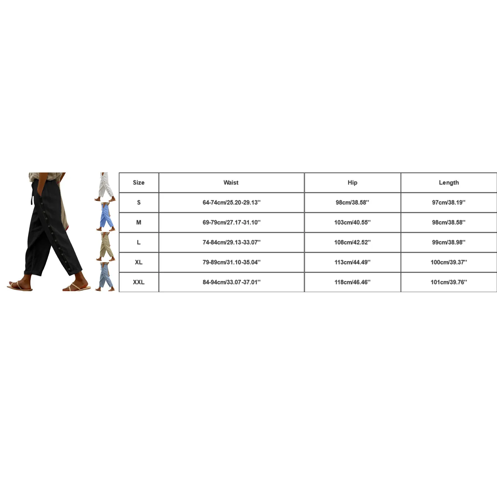 Women Whitee Side Button Harem Pants Drawstring Summer Female Trousers 2024 Casual Ankle Length Pants