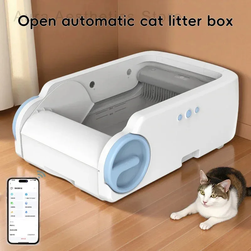 Smart Open Cat Litter Box Automatic Self-Cleaning with Remote Control via App for Cats