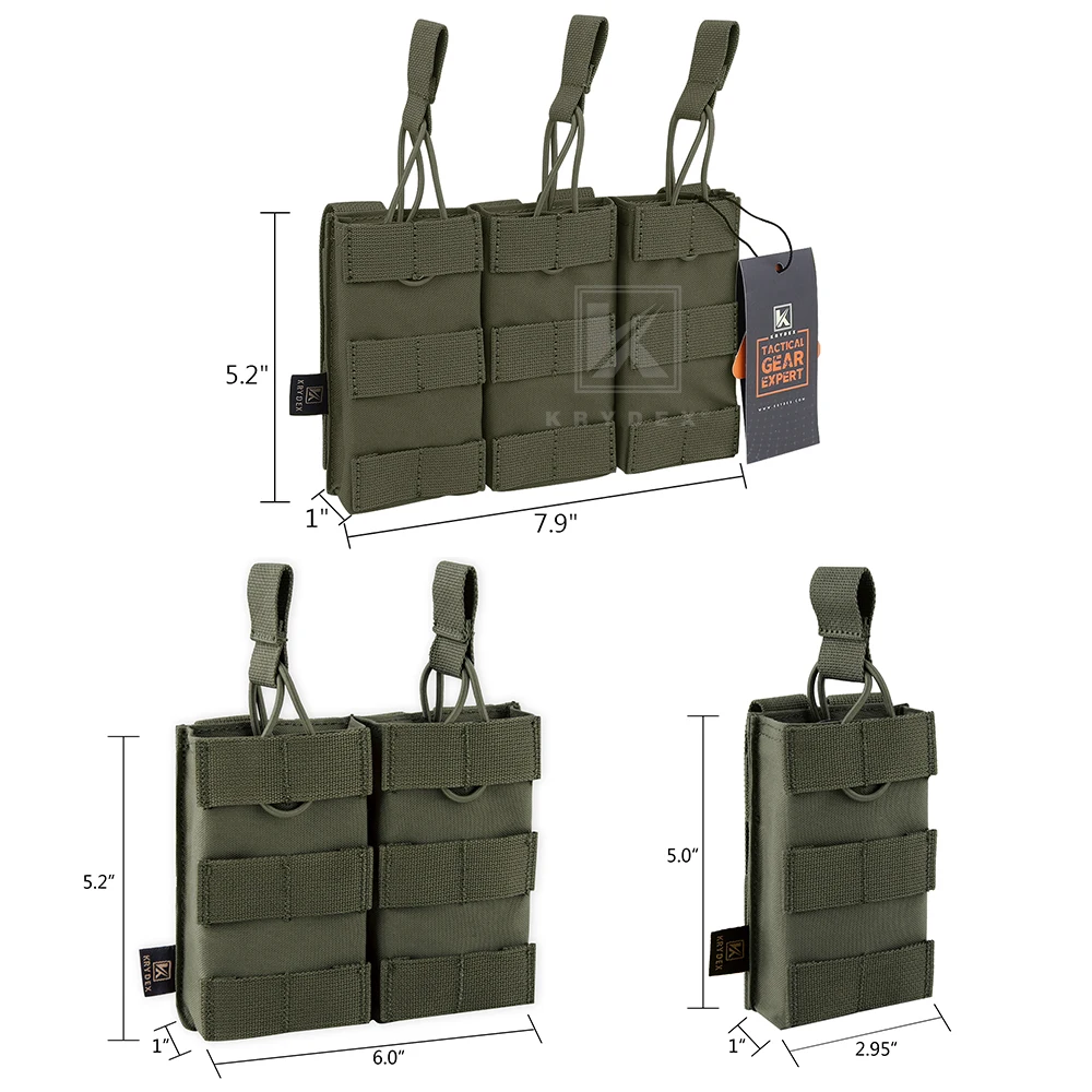 KRYDEX Tactical 5.56mm Magazine Pouch Single/Double/Triple Open-Top MOLLE Strap Mag Pouch for M4 M16 Hunting Accessories