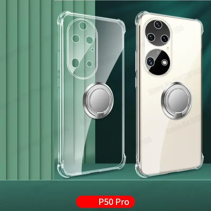 For Huawei P50 Pro Lens Protection Transparent Soft Case For Huawei Pura 70 Ultra P60 P40 Pro Plus P30 Ring Stand Clear Cover