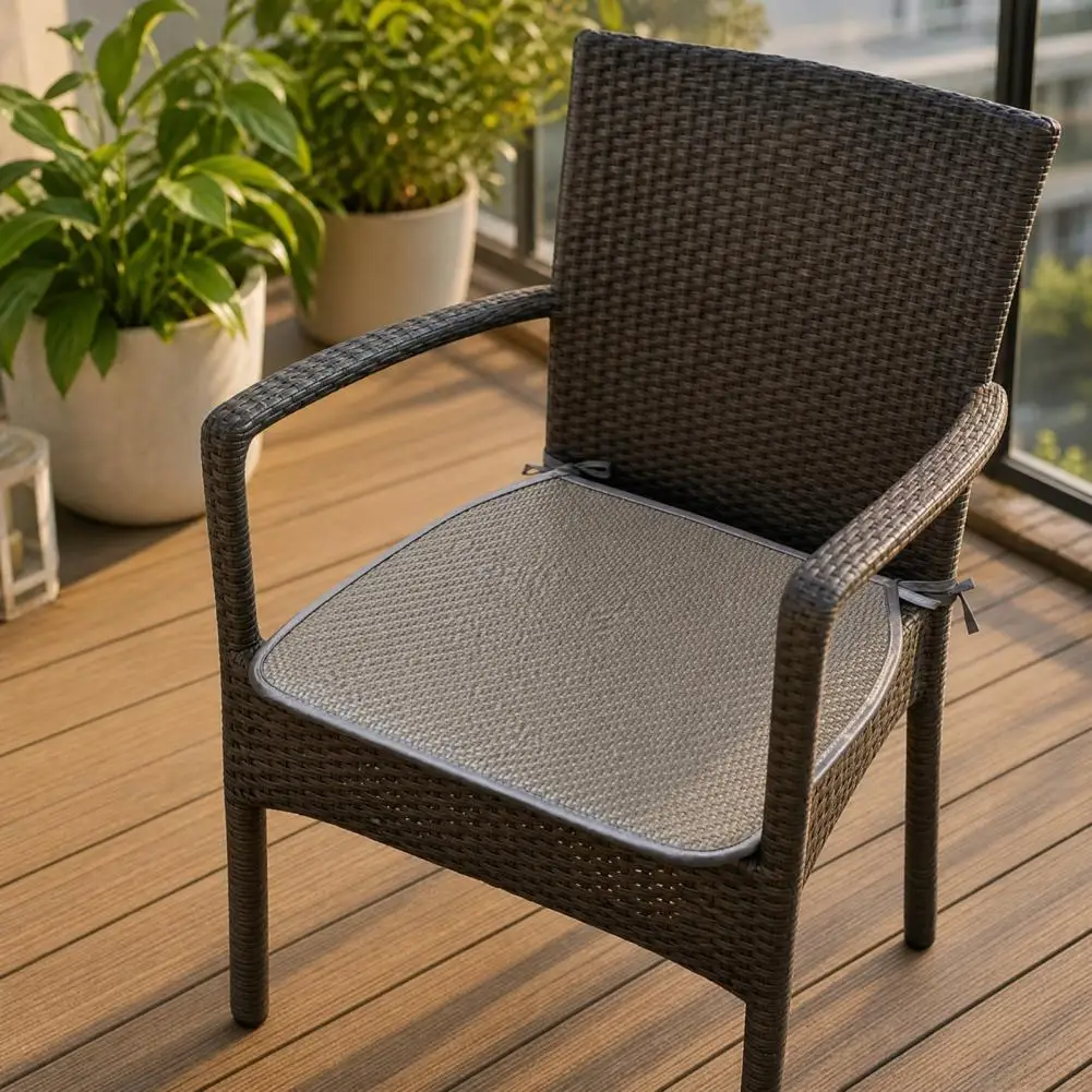 Summer Woven Rattan Seat Cushion Square Anti-slip Chair Pad with Ties Breathable Handmade Cooling Mat for Office Dining Home Use