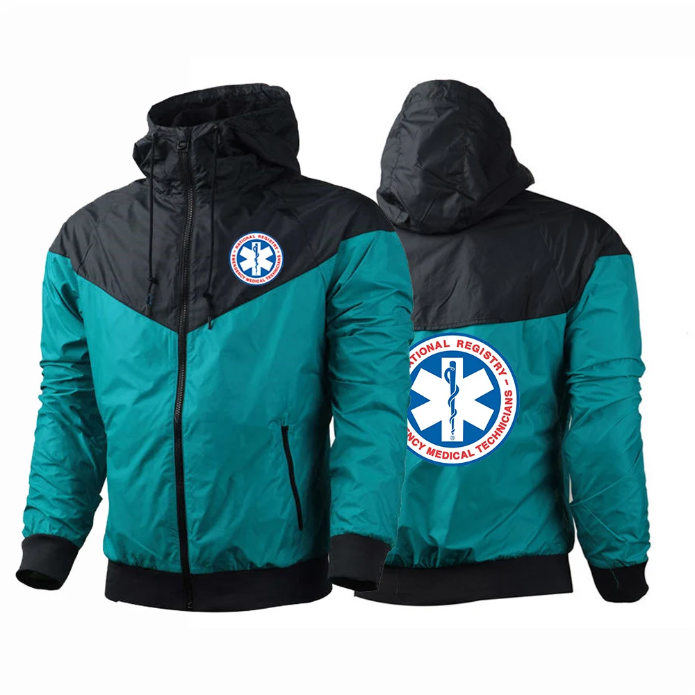 2024 Spring Autumn Men EMT Emergency Ambulance Logo Print Popular Solid Color Patchwork Patchwork Casual High Street Jacket Coat