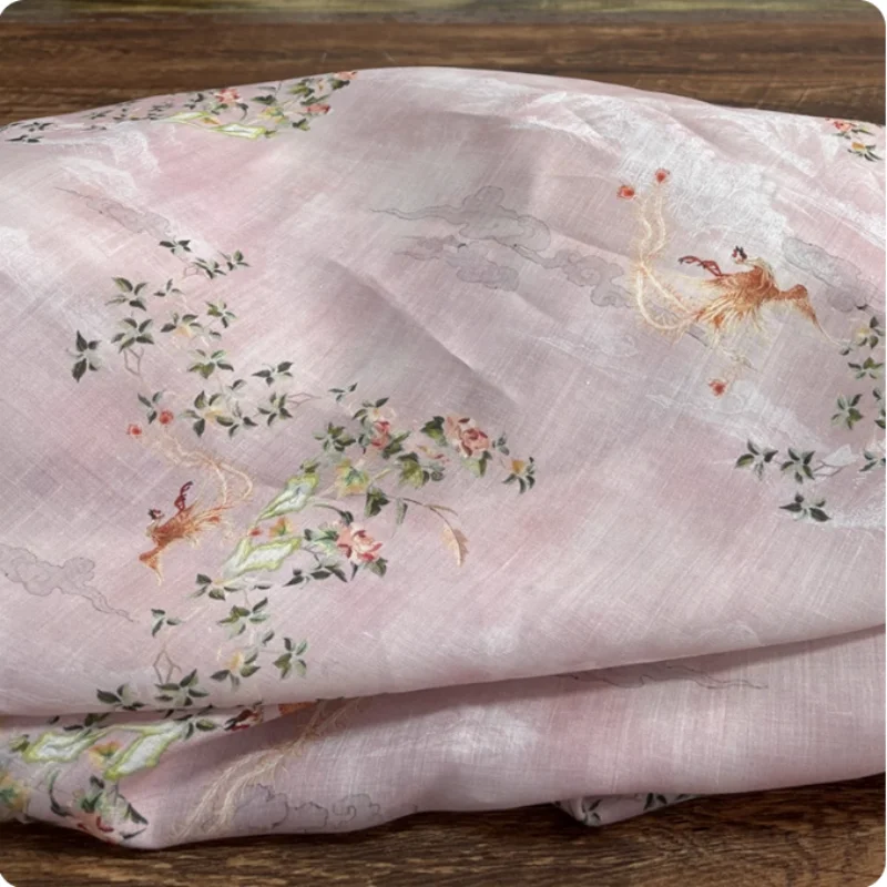 

Pink handmade DIY Ramie Fabric For Summer Breathable Shirt Dress Clothing Cloth Fabric