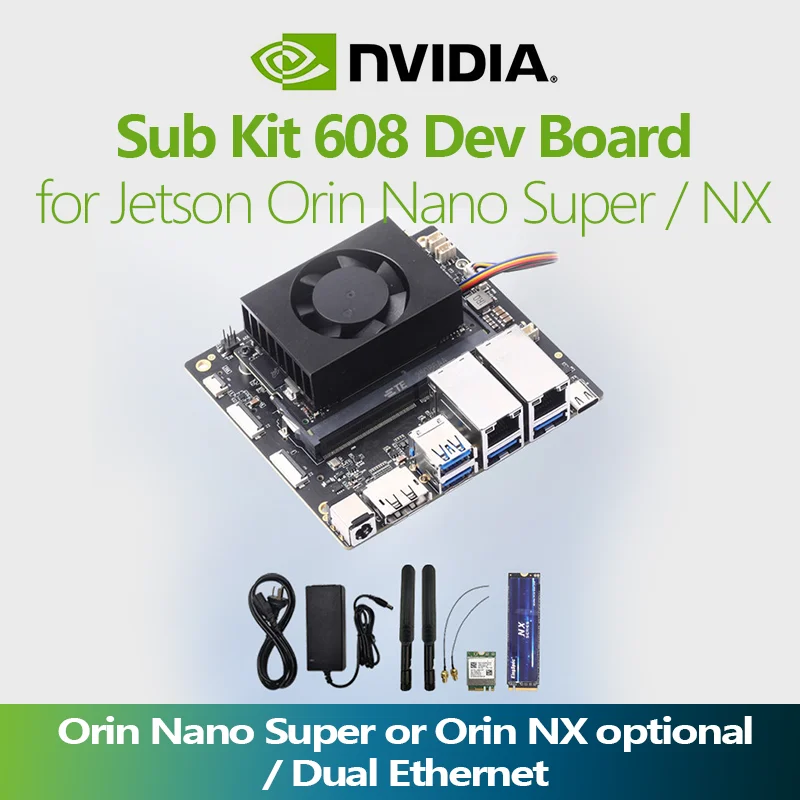 Sub Kit 608 Development Board, Jetson Orin Nano Super Orin NX, Dual Ethernet Linux OS Camera Support Kit