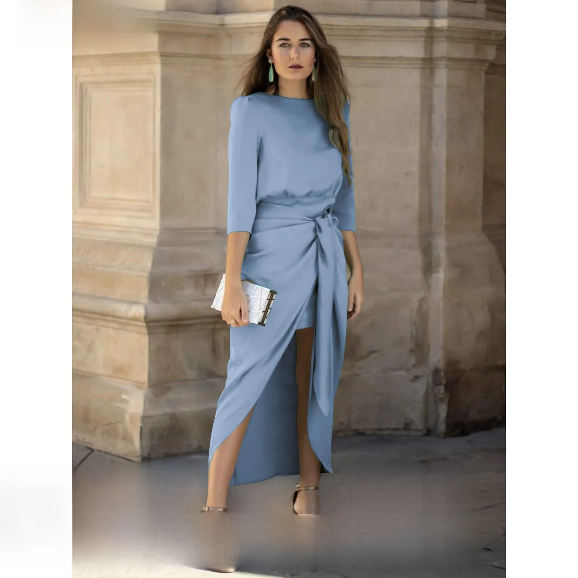 تنورة Ele Satin Wrap Dr عالية الخصر بأشرطة ميدي Dr للسيدات من Faionable Ele Dr موسم الصيف الأساسي Sle #4