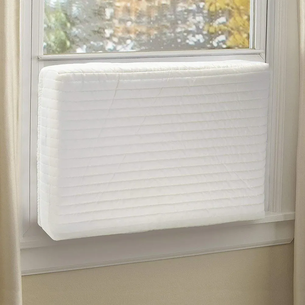 Indoor Air Conditioner Cover Beige Double Insulation Drawstring Snug Fit Block Dust Wind Draft for Wall Mounted Window Ac Unit