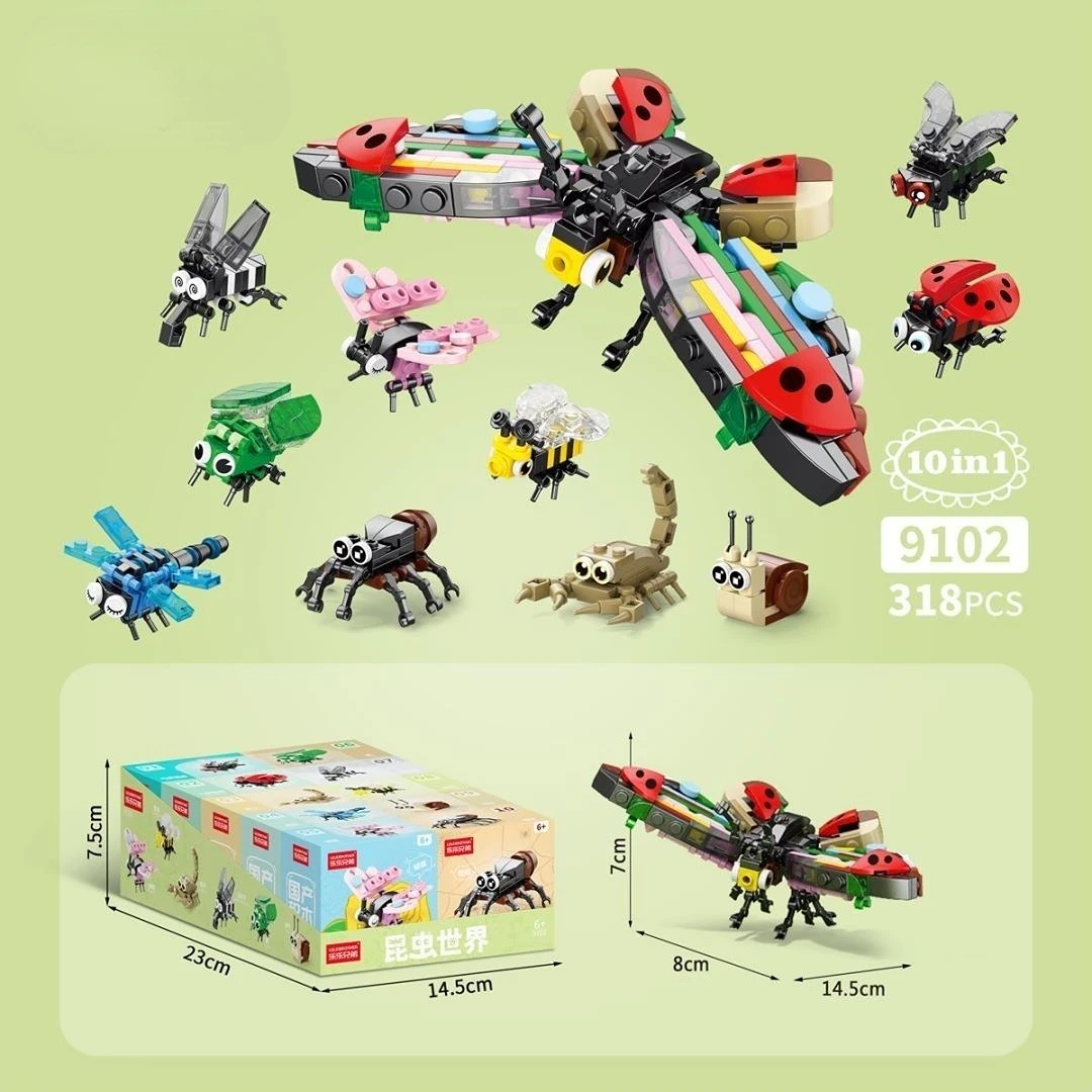 Creative Insect Animal 10 In 1 Building Blocks Butterfly Bee Mini Pparticles Bricks Assembled Set Toy Christmas Gift For Kid Boy