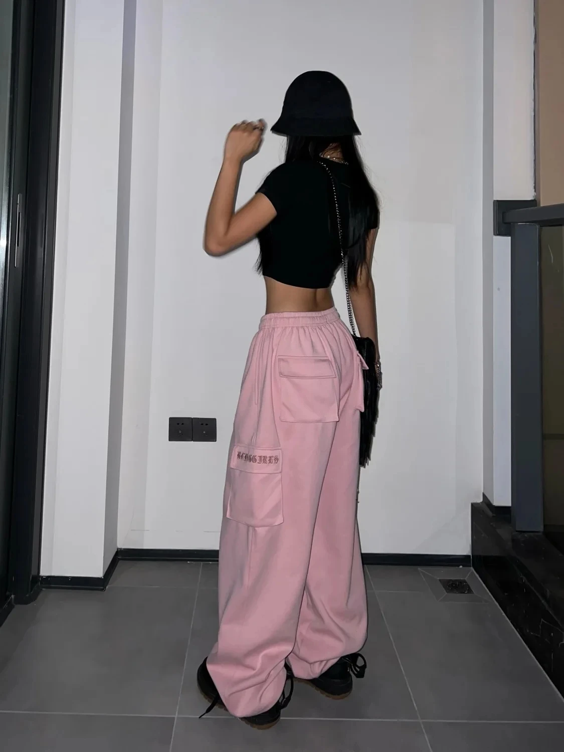 QWEEK Y2K Pink Cargo Pants Women Kpop Style Streetwear Wide Leg Sweatpants Oversized Korean Fashion Hip Hop Jogger Trousers