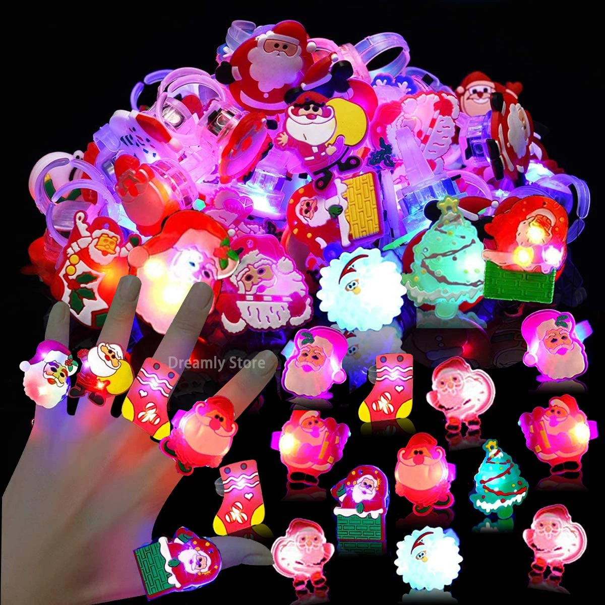 Christmas Party Favors Creative Glowing Ring Brooch Toy  Santa Snowman Shine Toys for Kids Gifts Christmas Decorations Supplies