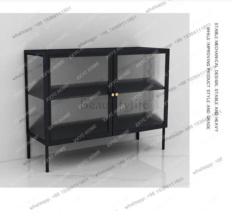 simple side cabinet tempered glass restaurant storage wrought iron tea wine cabinet household