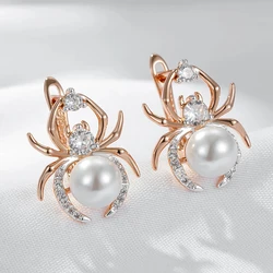 Wbmqda Trendy Spider Shape Pearl Drop Earrings For Women 585 Rose Gold Silver Color Mixed Luxury Animal Jewelry Accessories