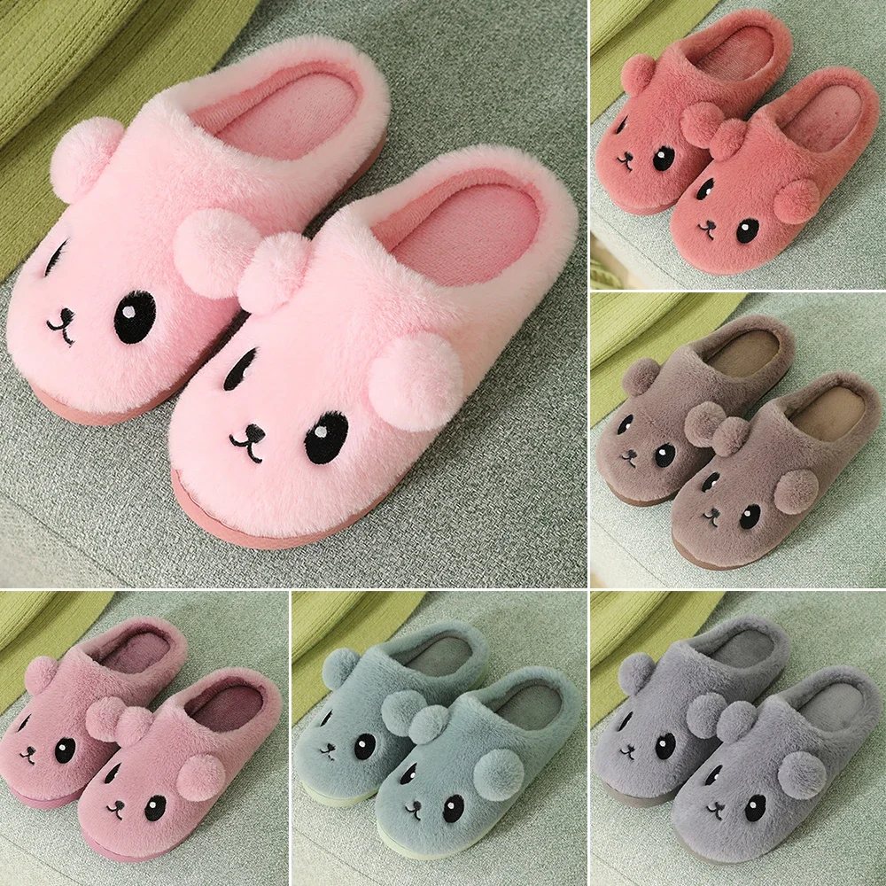 

Cute Couple Home Slippers Winter Warm Fur Slippers Women Men Indoor Home Shoes Furry Ears Footwear Bedroom Fluffy Slipper Shoes