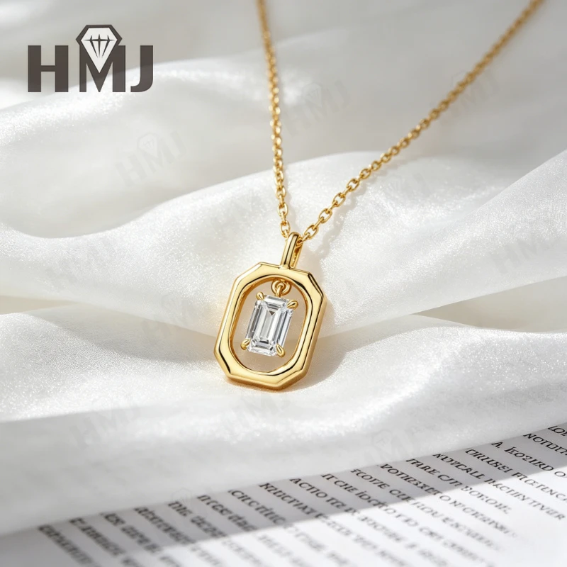 Vintage-Rahmen Moissanit-Anhänger 925 Sterling Silber D-Farbe Smaragdschliff Jubiläumsgeschenk Feiner Schmuck für Sie – Detail 6