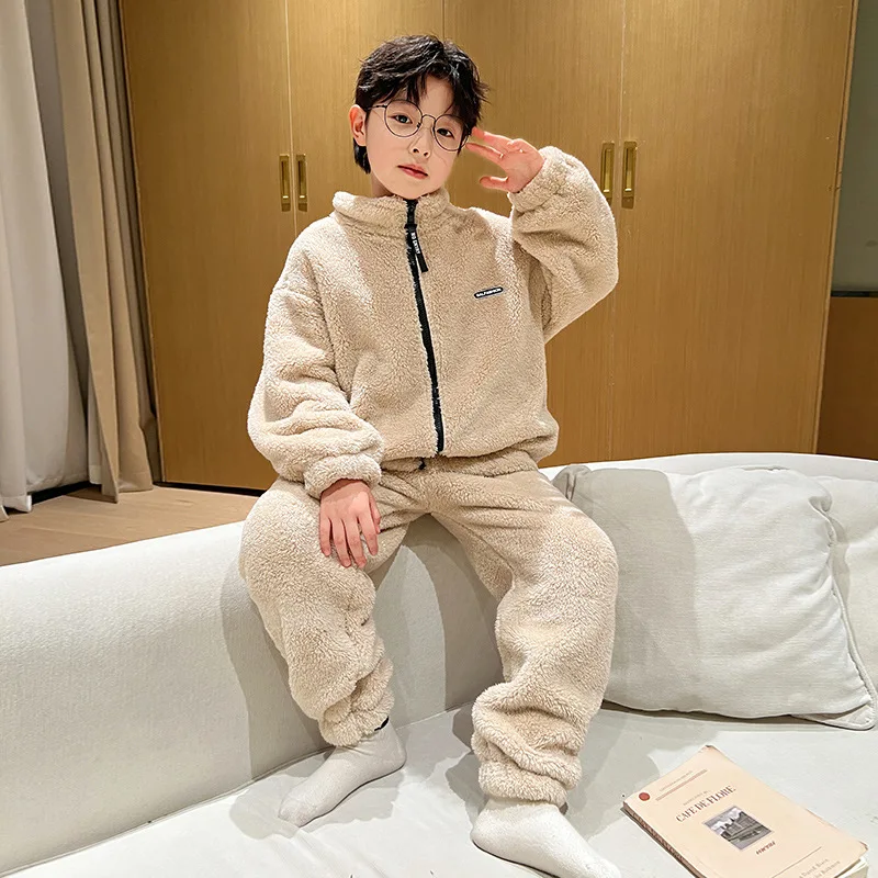 

2025 Boys Coral Fleece Pajama Set, Plush Flannel Loungewear for Big Kids Winter Sleepwear