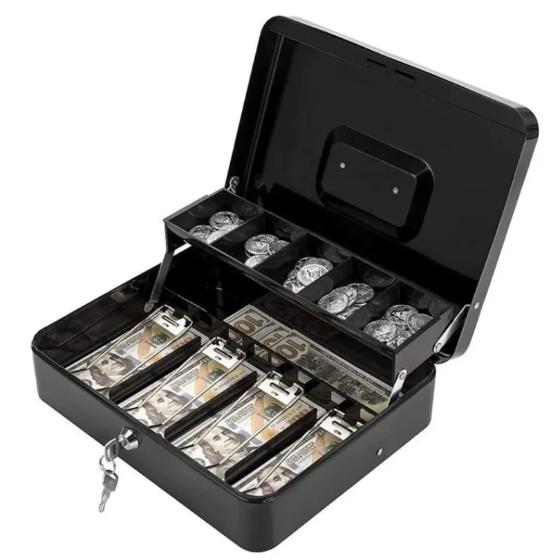 

Money Box with Key -Money Tin with Lock - Small Lockable Cash Box with Coin Tray for Petty Cash Coins Notes
