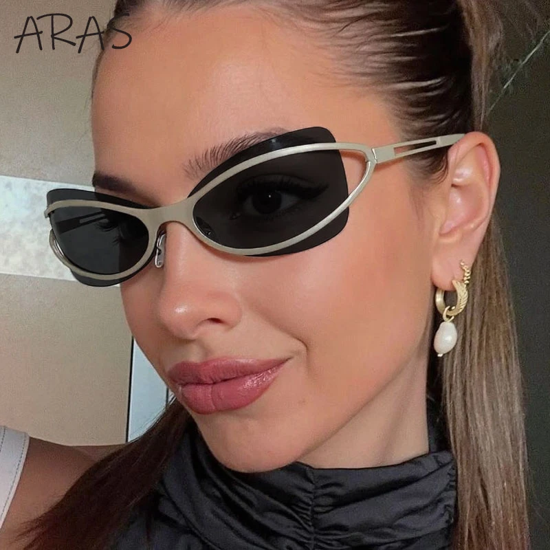 

Y2K Punk Sexy Cat Eye Sunglasses Women 2025 Luxury Brand Rimless Metal Frame Sun Glasses For Ladies Vintage Irregular Eyewear
