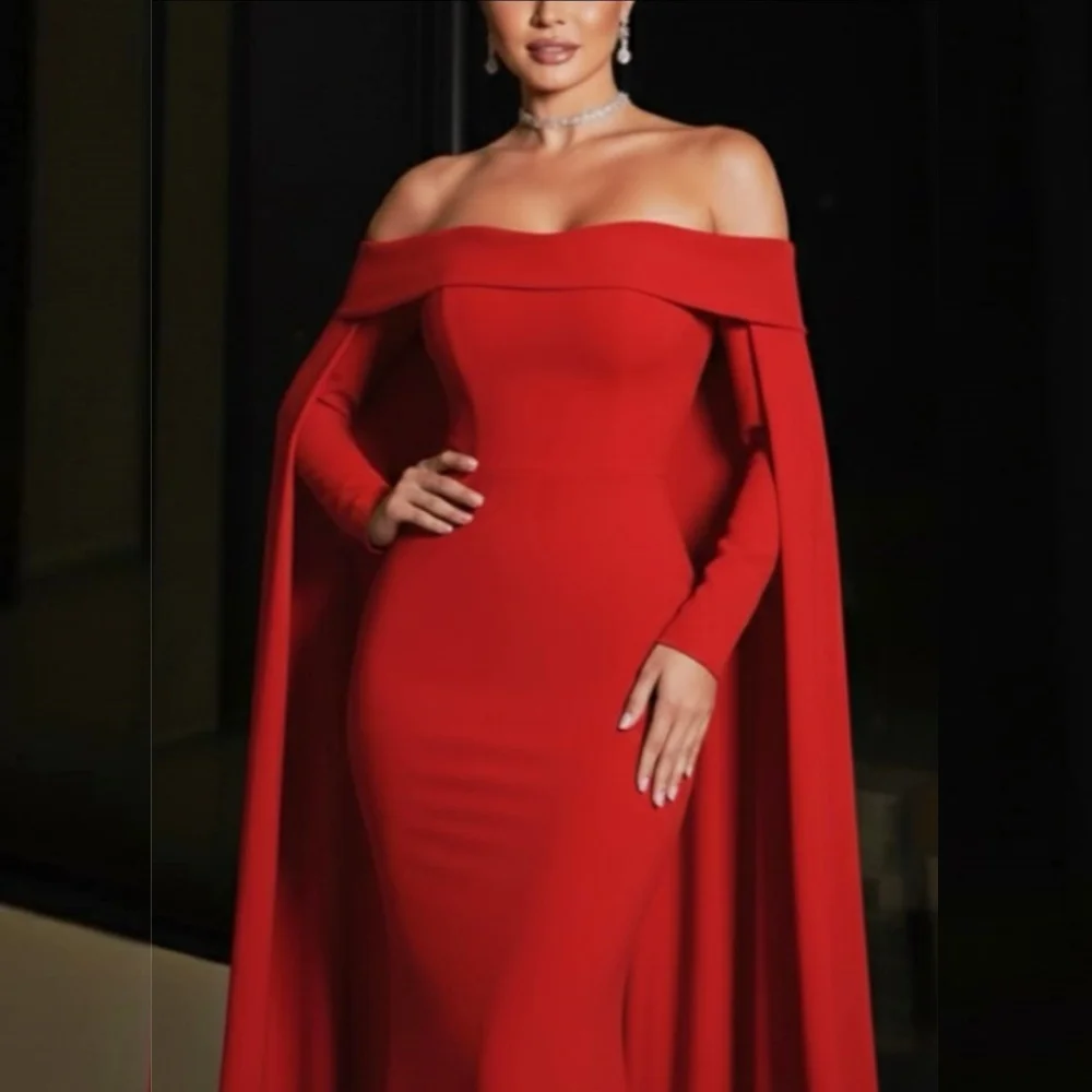 Abiti lunghi a sirena con scialle lungo classico personalizzato con spalle scoperte Abito da sera da donna Occasioni su misura Festa elegante