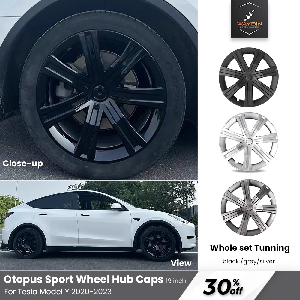 

19 inch Wheel Cover For Tesla Model Y 2020- 2024 4pcs Octopus Hubcap Black Gun Grey Silver Full Rim Cover Tesla Tuning Accessory