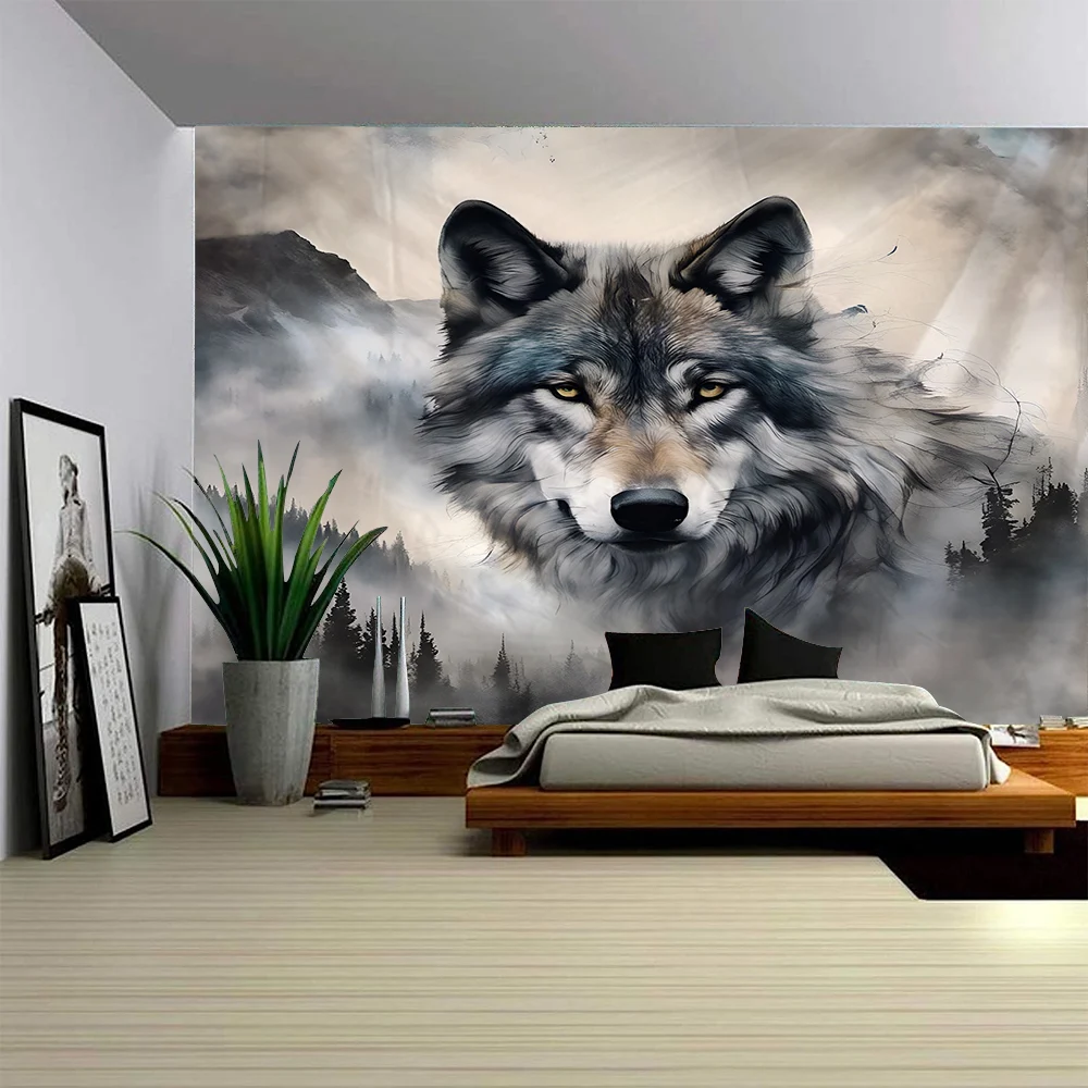 Forest Animals Ferocious Wolf Tapestry Wall Art Large Photography Background Curtains Living Room Decoration