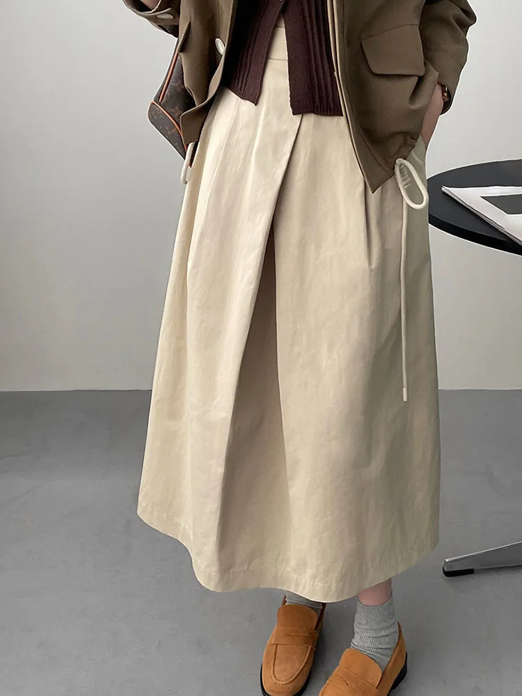 [EAM] High Waist Apricot A-line Irregular Pleated Elegant Half-body Skirt Women Fashion Tide New Spring Autumn 2024 1DH3802