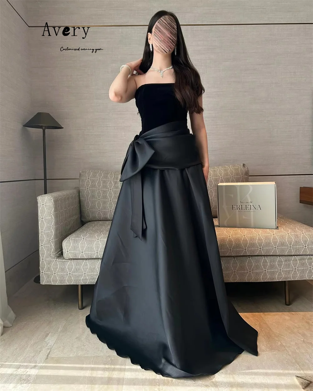 Avery-vestidos elegantes personalizados con hombros descubiertos y espalda descubierta para mujer, vestidos de fiesta de boda y graduación, color negro contrastante, 2025