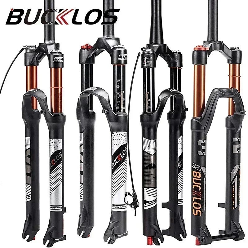 BUCKLOS 26/27.5/29er widelec MTB 120mm 140mm rowerowy widelec pneumatyczny prosty/końcowy widelec do roweru górskiego Quick Release RL/LO
