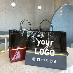 20pcsSplicing transparent shop shopping tote bag gift packaging bag pvc custom printed shop name contact information logo
