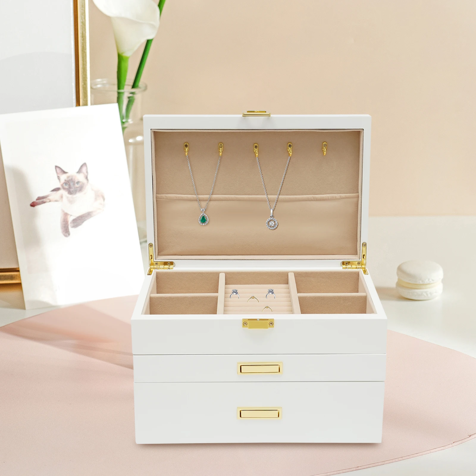 Delicate Jewelry Box Modern 3-Layer Earrings Rings Necklace Bracelet Organizer Romantic Gifts Birthday Presents for Girl