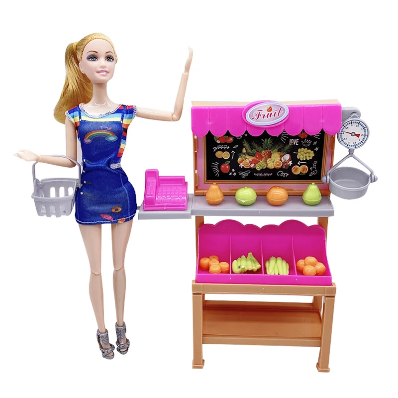 Fashion Lifestyle 11.5 pollici Princess Doll Mall Shopping Playset con accessori per cestini di cibo per frutta per giocattoli Barbie per ragazze