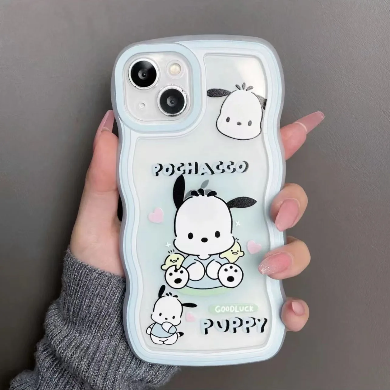 Cute Pochacco Bracket Silicone Curly Wave Case For Samsung Galaxy S10 S20 S20FE S21 S21FE S22 S23 S24 S8 S9 Ultra Plus 4G 5G