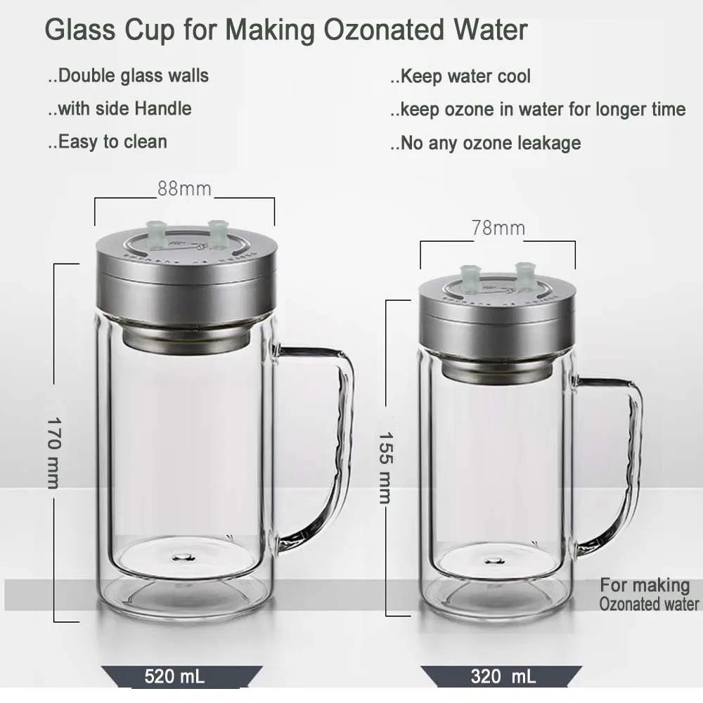 Medical Ozone Gas Humidifier O3 Oil Water Ozonating Glass Cup