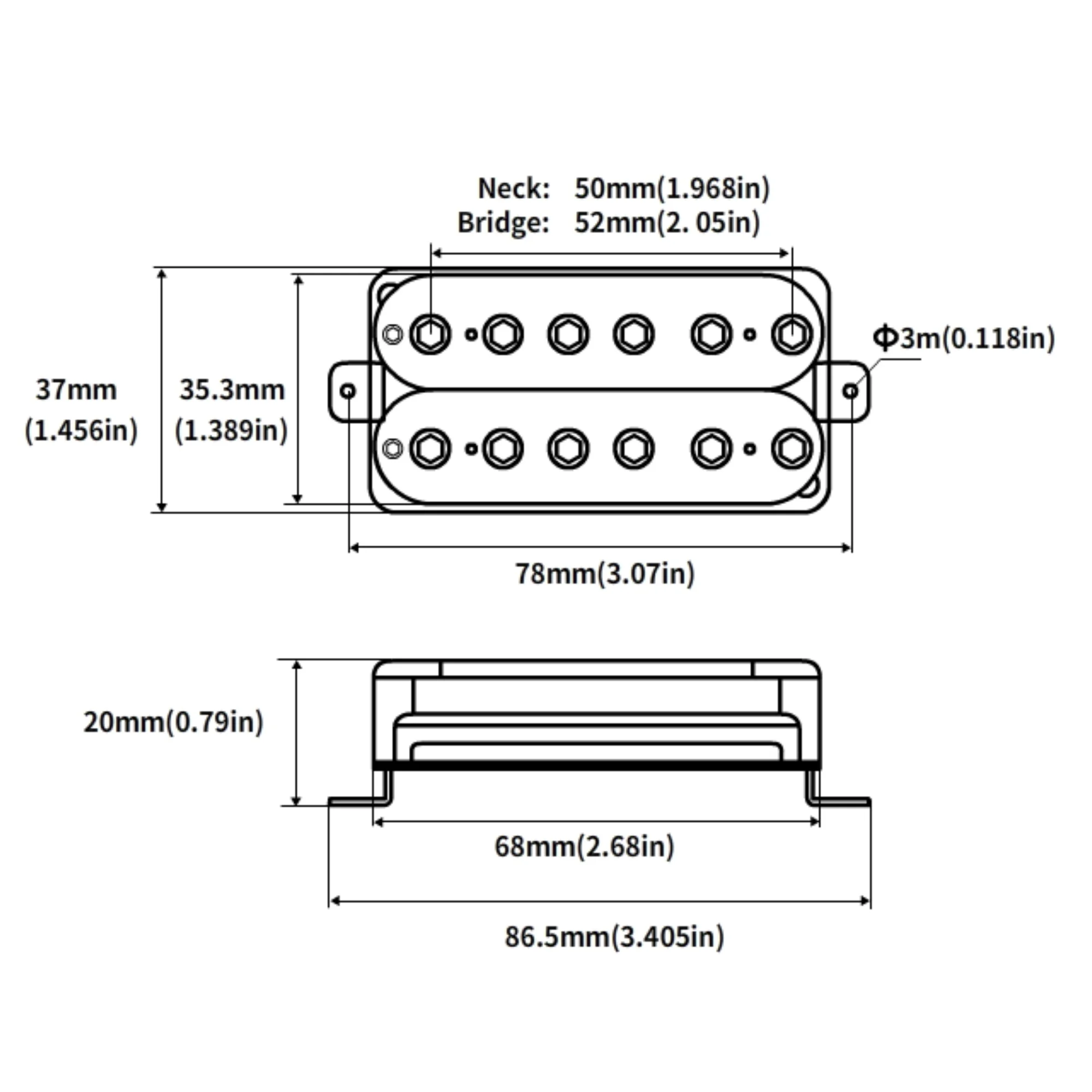 مجموعة التقاطات الجيتار الكهربائي من فريلام هامبوكر أقطاب سداسية قابلة للتعديل غير مغطاة لجسر الرقبة والمعدن الثقيل #6