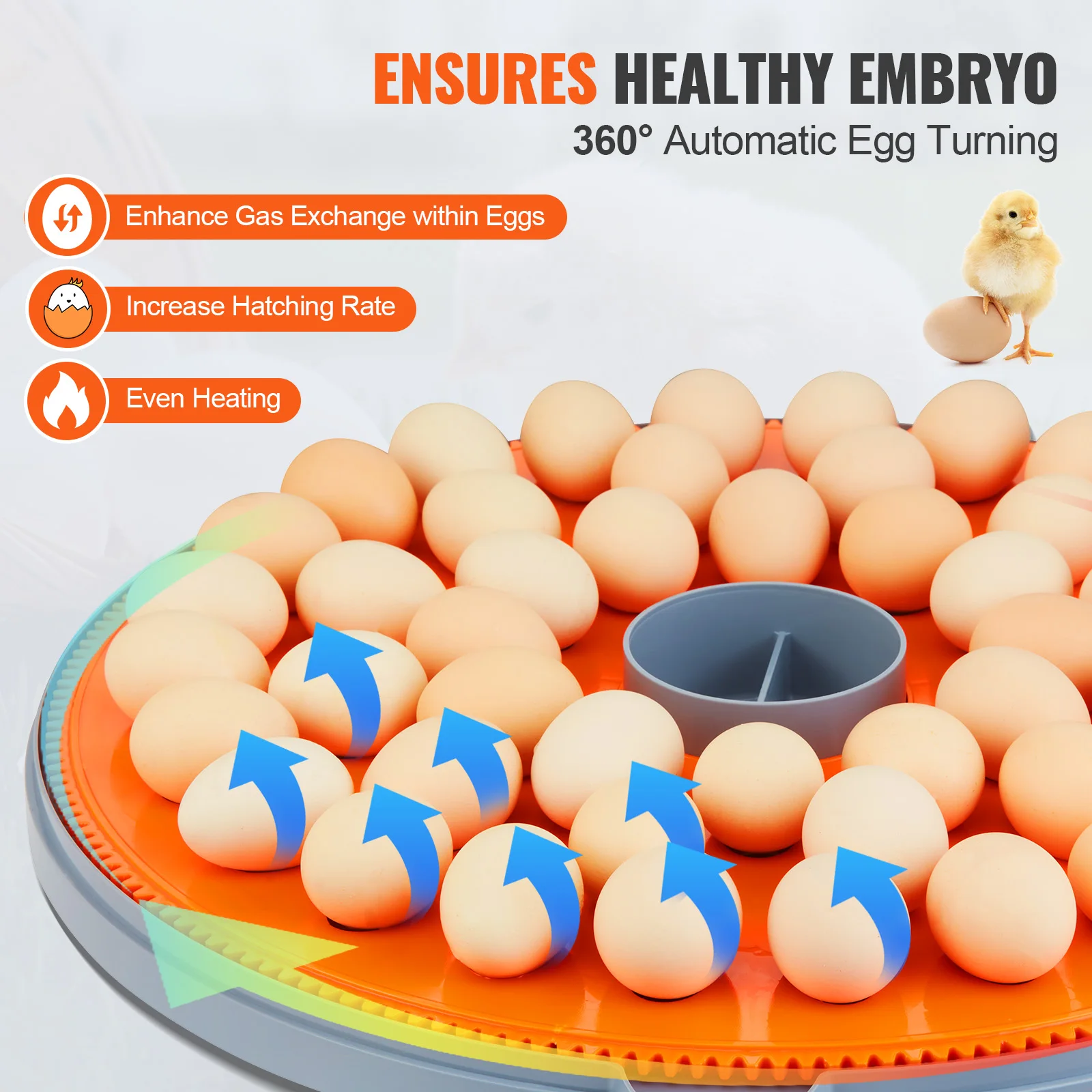 VEVOR-Incubadora Automática de Ovos com Exibição de Temperatura e Umidade, Egg Turner para Frango, Ovos para Chocar, 48 Ovos, 360 °