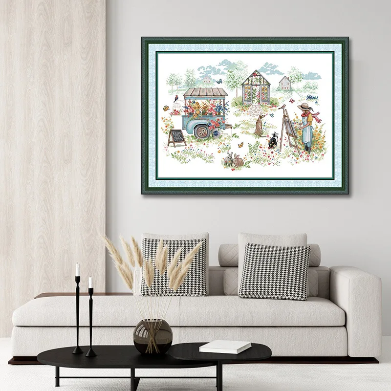 

Soulgift Stamped Pre-Printed Cross Stitch Kits, 9CT/11CT/14CT/16CT Fabric with DMC Threads, Easy to Follow - Open Garden