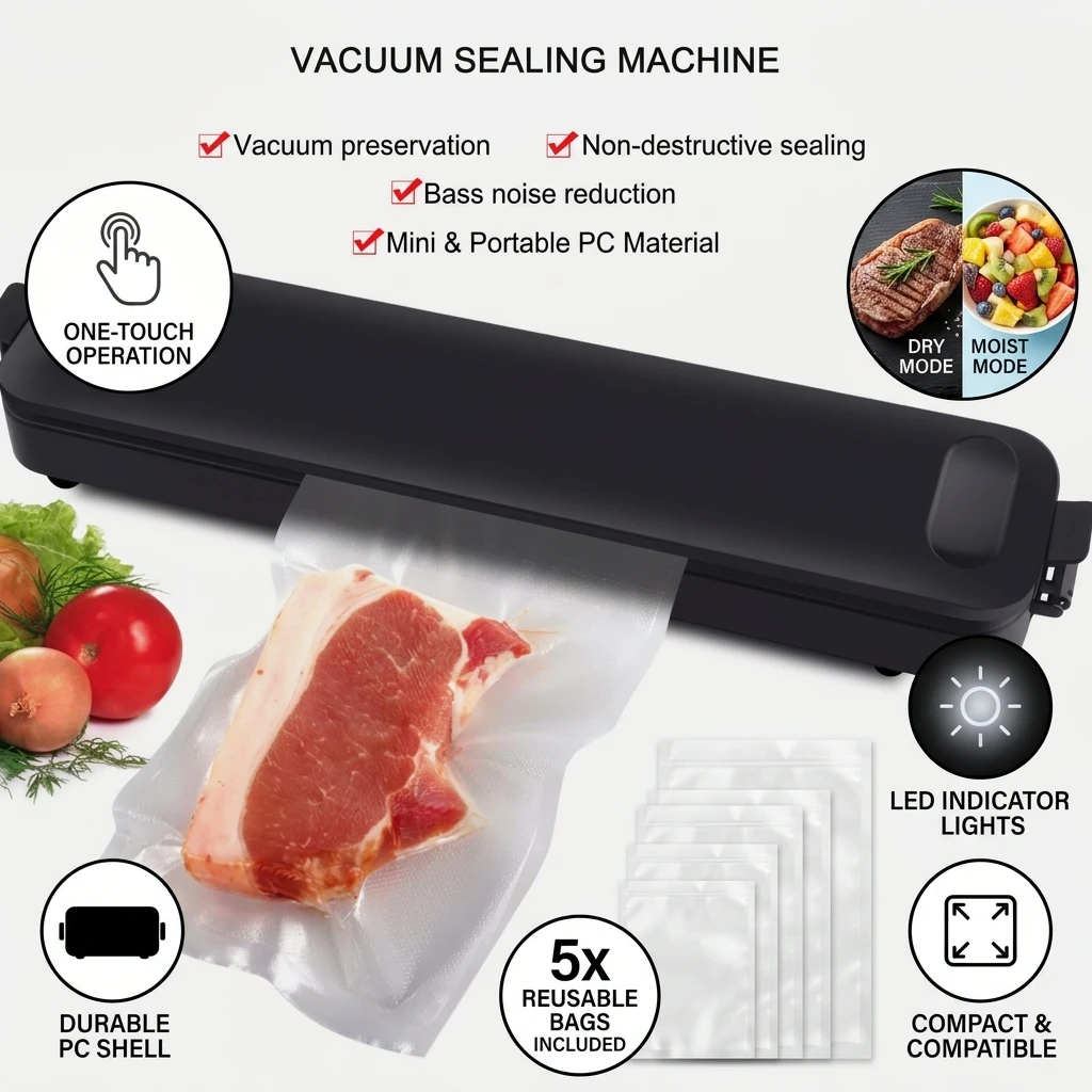 Universell für Mini-Vakuumiergeräte, automatisches, schwarzes PC-Gerät aus Kunststoff für den Hausgebrauch, zur Aufbewahrung von Lebensmitteln, zum Versiegeln von Vakuumbeuteln, tragbares, kompaktes