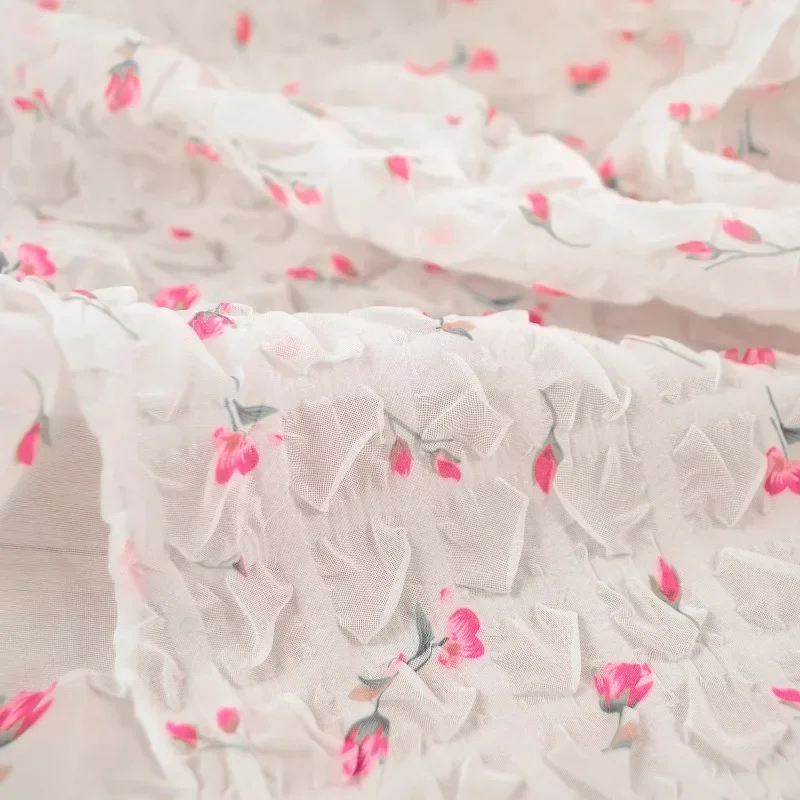 Floral Embossed Bubble Chiffon Fabric for Slightly Translucent White Shirt Dress Fabrics By The Yard Cloth Diy Sewing Material