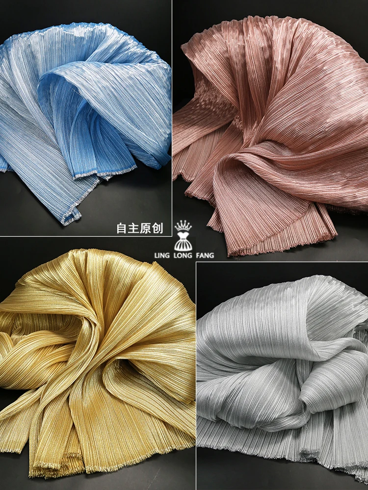 Metal Pearl Yarn Texture Pleated Fabric, Miyake Lifetime Wedding Design, Stage Decoration, Floral Designer Fabric