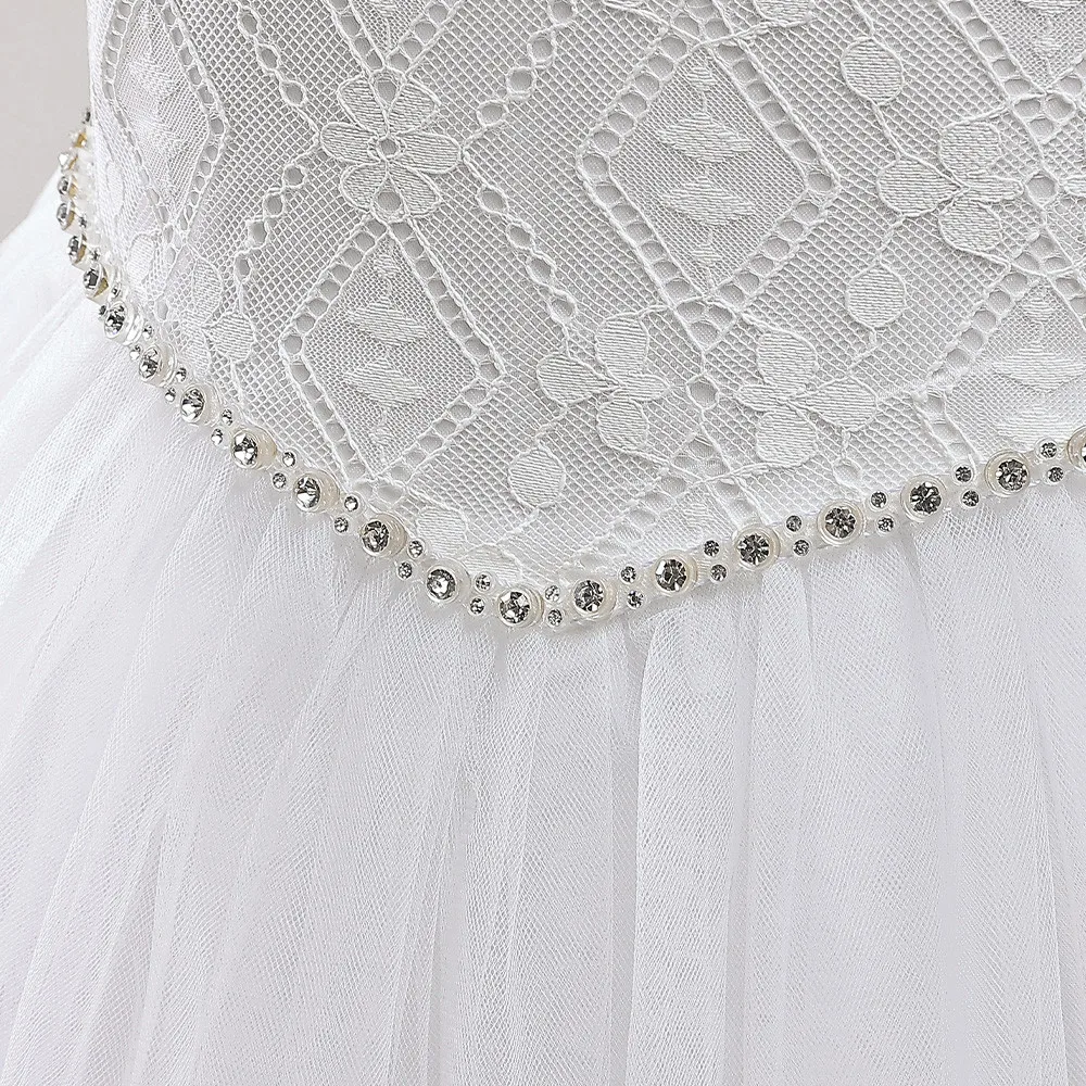 Vestido de princesa blanco elegante para niñas, traje Formal con lazo para fiesta de cumpleaños, baile de graduación, malla hinchada con lentejuelas, ropa para adolescentes