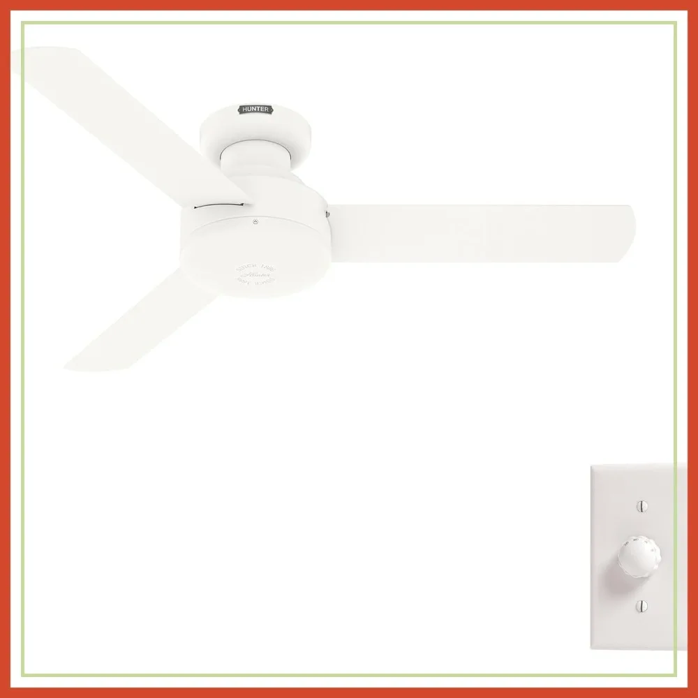 

44 Inch Modern Ceiling Fan with Light, White Low Profile, 3 Blades, Wall Control for Bedroom Living Room Kitchen