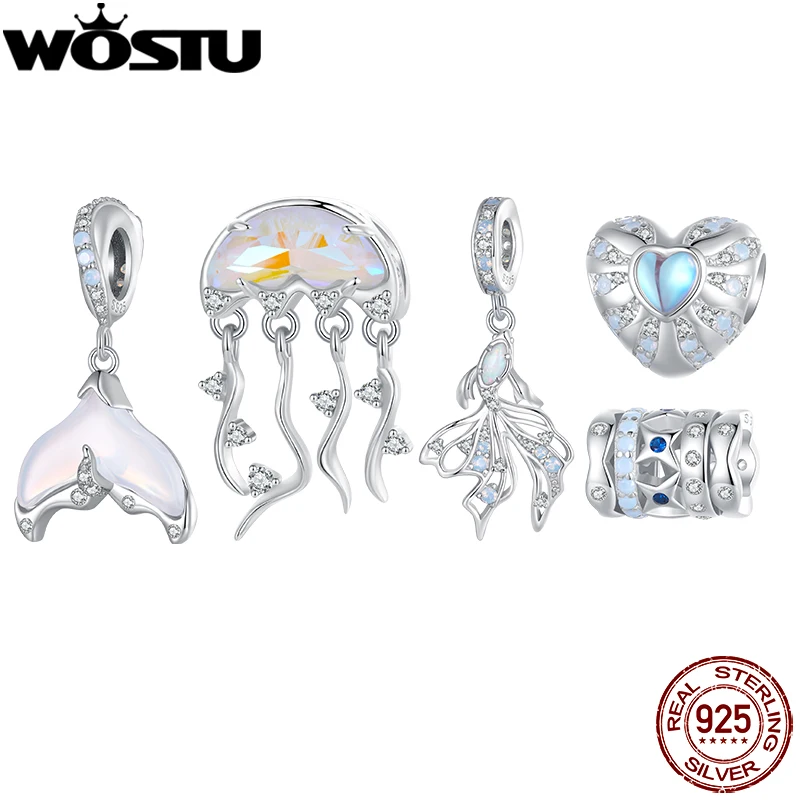 

WOSTU 925 Sterling Silver Rainbow Jellyfish Charm mermaid Tail Pendant Dream Ocean Beads Fit DIY Bracelet Necklace Jewelry Make