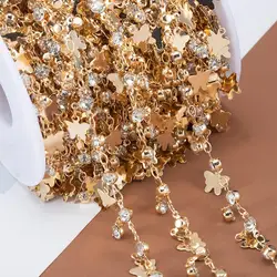 2Meters 1Meter Butterfly Pendants Crystal Bead Chains KC Gold Color Copper Chains for Necklace Jewelry Making DIY Accessories