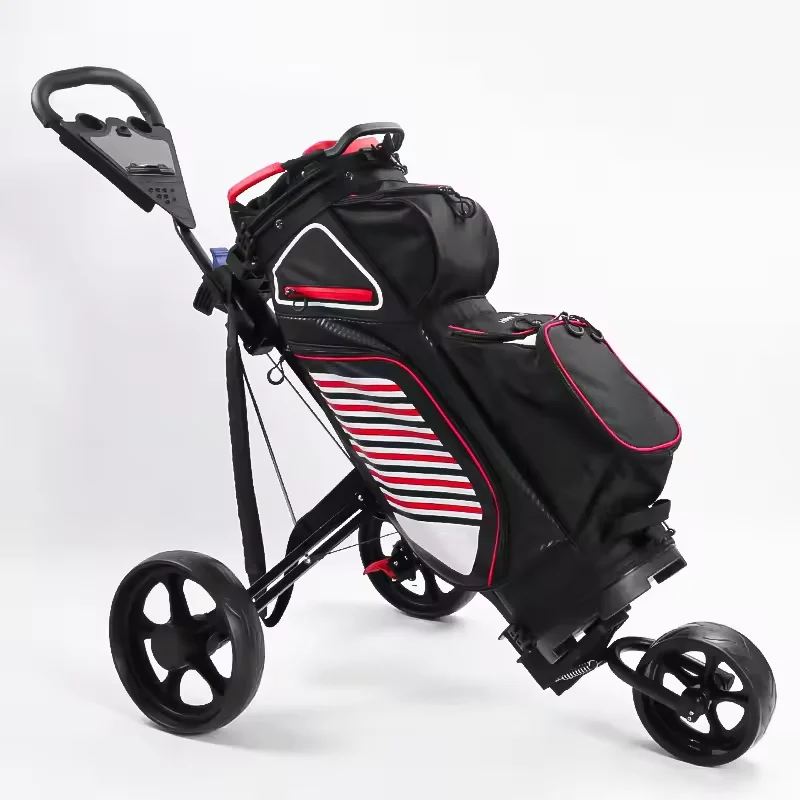 Carro de golf de 3 ruedas con soporte para tarjeta de puntuación, carrito de bolsa de golf de almacenamiento plegable ultraligero