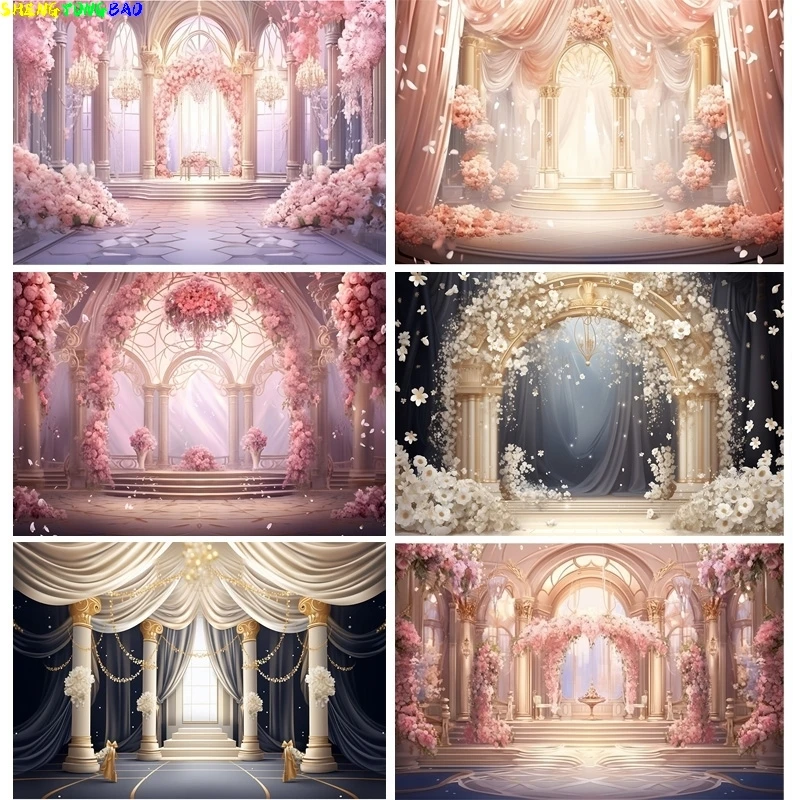 

Bouquet Wedding Ceremony Stage Fantasy Photography Backdrop Props Anniversary Archway With Flowers Photo Studio Background HL-13