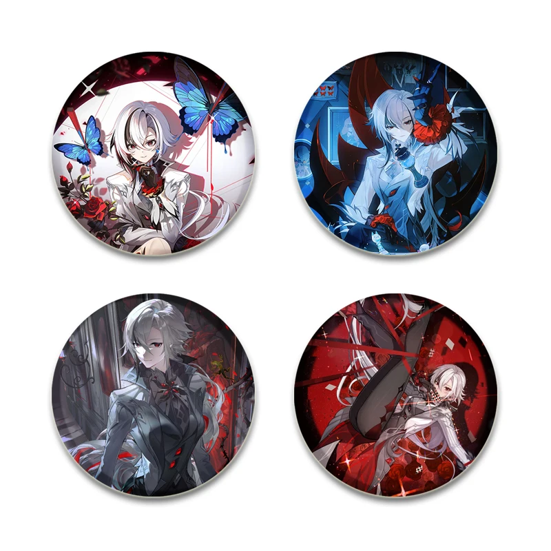 58mm Anime Game Genshin Impact Brooches Arlecchino Cartoon Badges Knapsack Clothes Handmade Pins Decorations Accessory Gifts