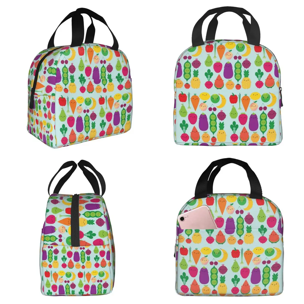 5 A Day Fruit And Vegetables Insulated Lunch Bag for Women Office Cooler Thermal Food Box Tote Portable Lunch Boxes Container